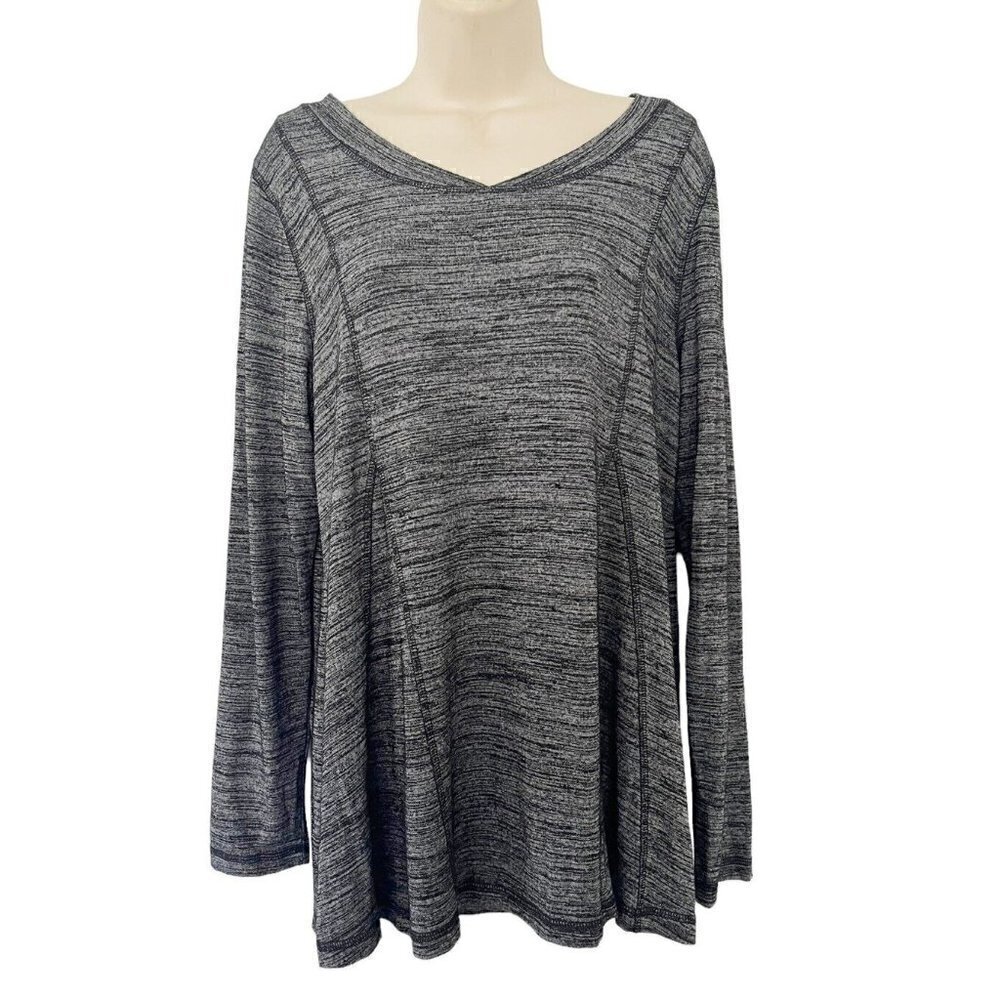 Soft Surroundings Woman's Sz M Gray Black Marled Jersey Knit V Neck Tunic Top